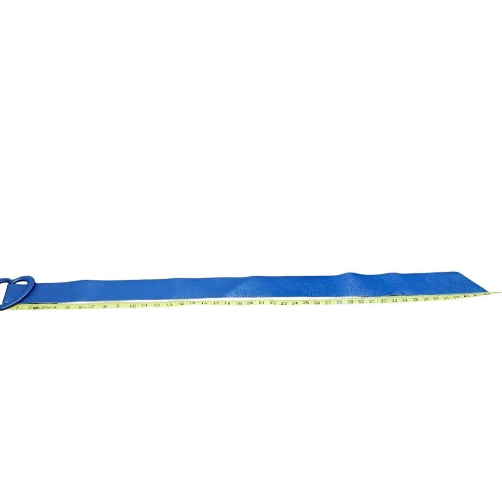 Women's belt made of genuine leather in a blue color. Stylish heart-shap…